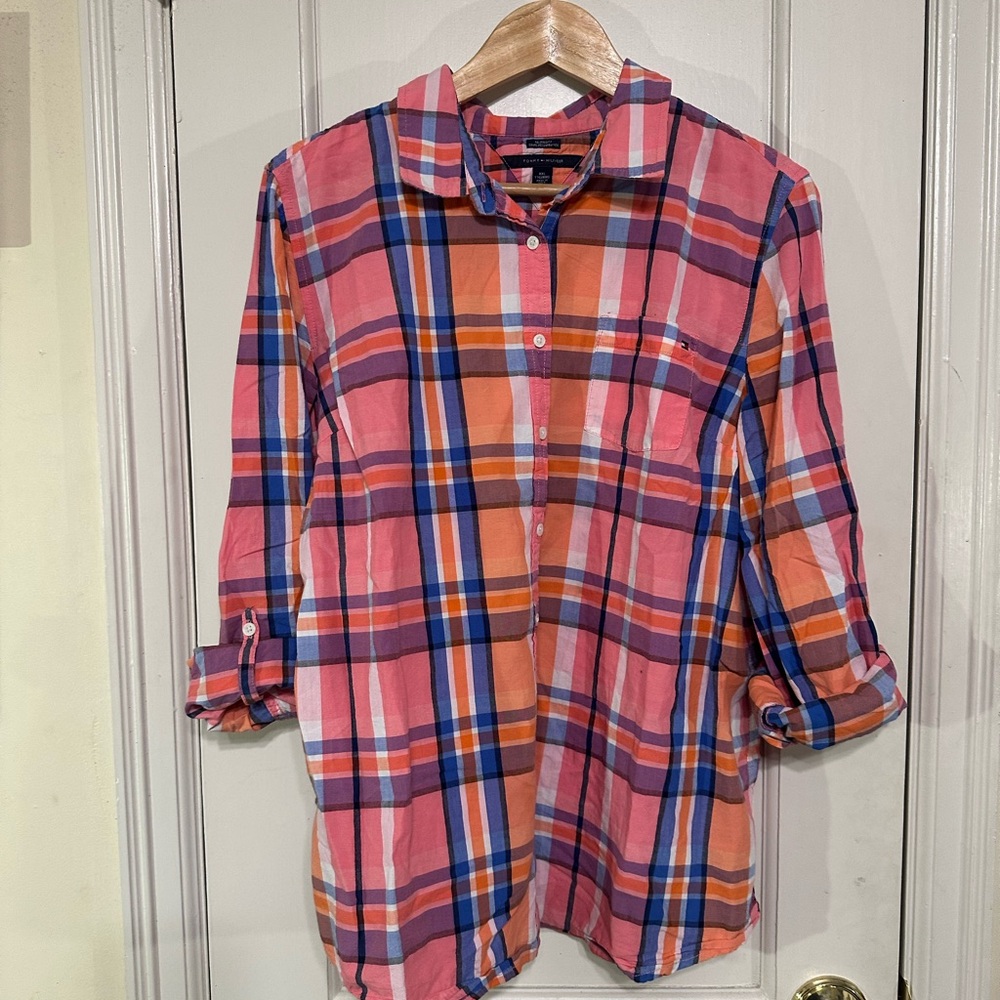Tommy Hilfiger Pink and Orange Button Down Shirt